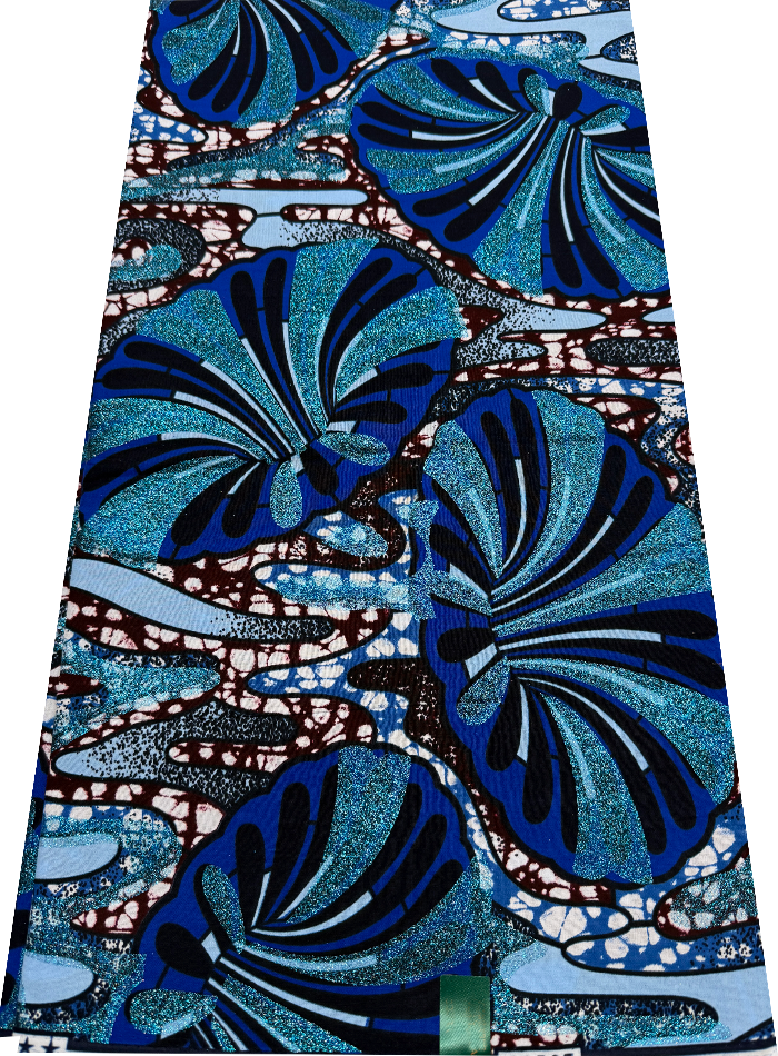 Super Gold Wax Print - Metallic Blue Brown White Royal Blue Dark Blue Black
