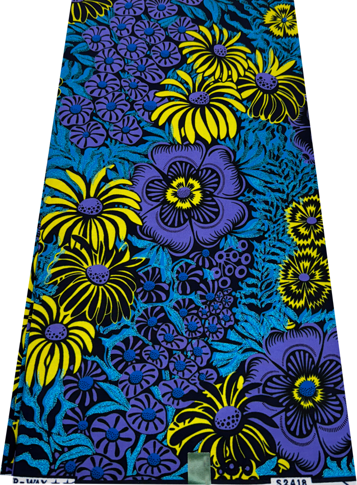 Super Gold Wax Print - Metallic Blue Lilac Yellow Dark Blue Black