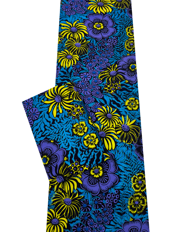 Super Gold Wax Print - Metallic Blue Lilac Yellow Dark Blue Black