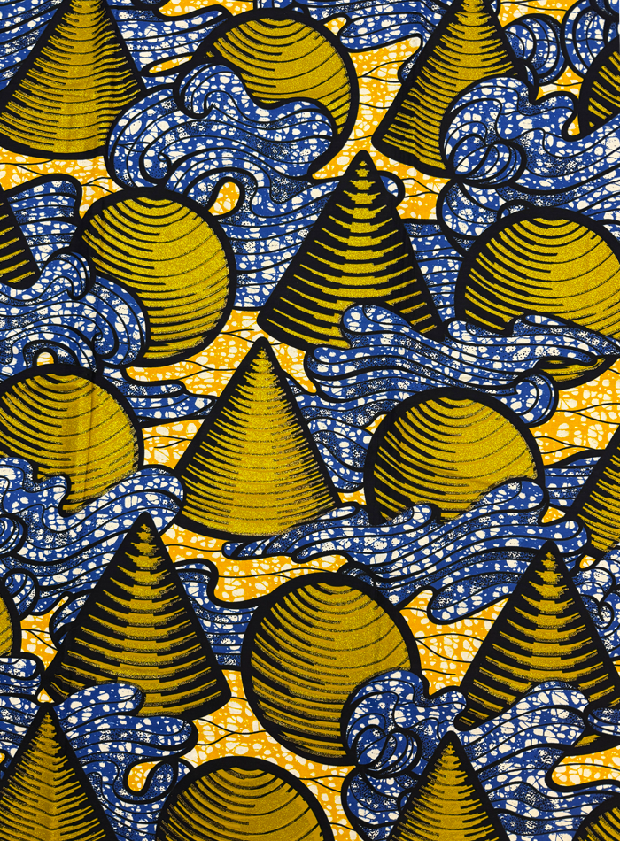 Super Gold Wax Print - Metallic Gold Blue White Black Light-Orange