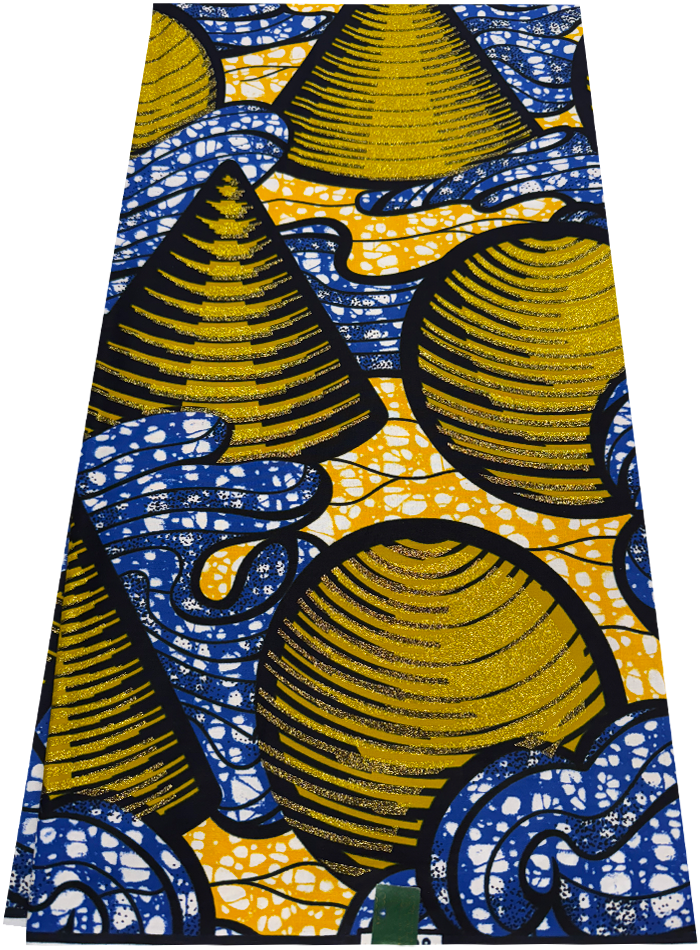 Super Gold Wax Print - Metallic Gold Blue White Black Light-Orange