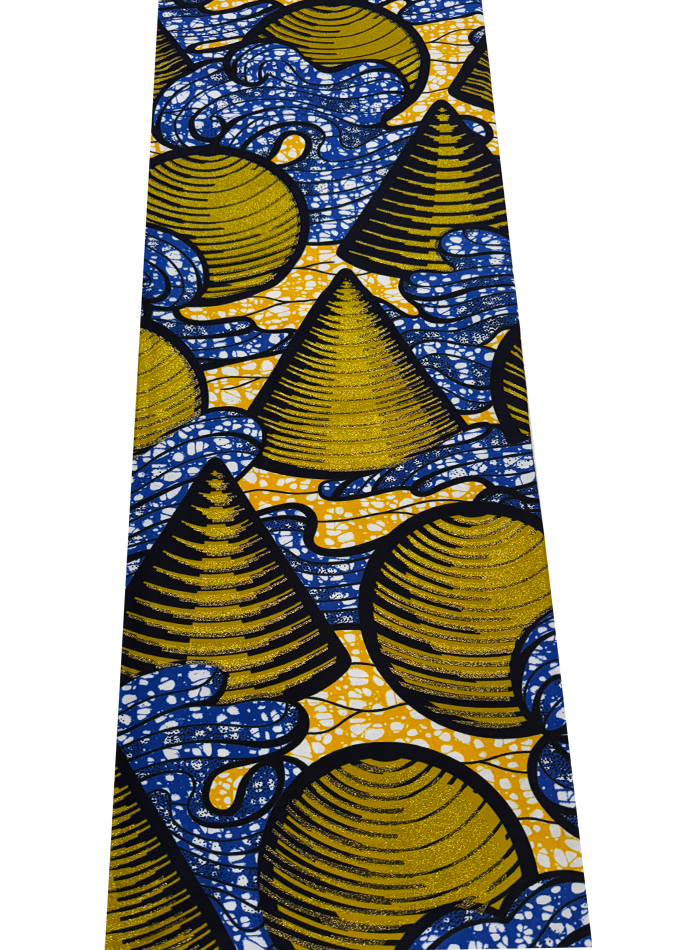 Super Gold Wax Print - Metallic Gold Blue White Black Light-Orange