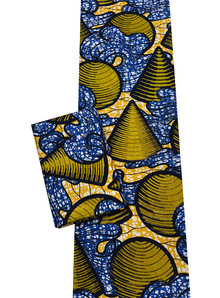Super Gold Wax Print - Metallic Gold Blue White Black Light-Orange