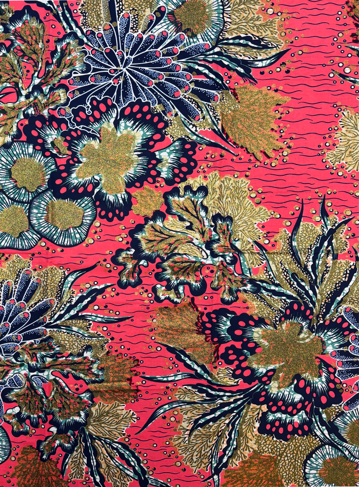 Super Gold Wax Print - Metallic Gold Peach Navy-Blue Blush White Green Light-Green