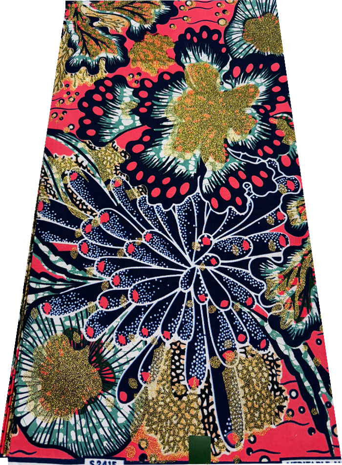 Super Gold Wax Print - Metallic Gold Peach Navy-Blue Blush White Green Light-Green