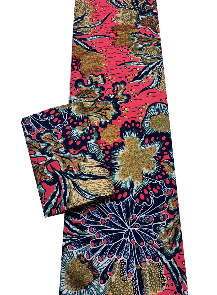 Super Gold Wax Print - Metallic Gold Peach Navy-Blue Blush White Green Light-Green
