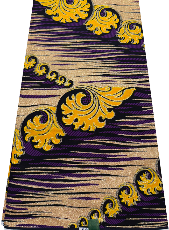 Super Gold Wax Print - Metallic Gold Purple Yellow Dark Blue Black
