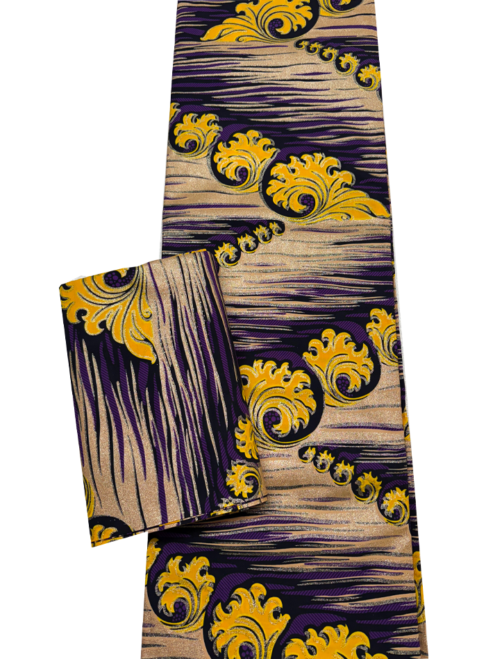 Super Gold Wax Print - Metallic Gold Purple Yellow Dark Blue Black