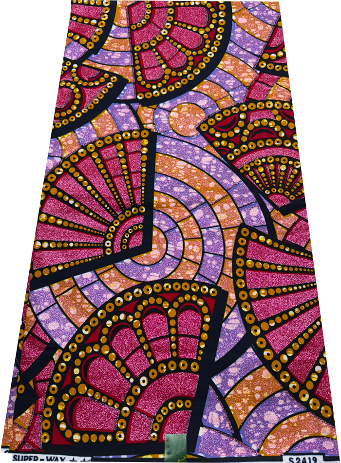 Super Gold Wax Print - Metallic Lilac Red Gold Dark Blue White Lilac Black