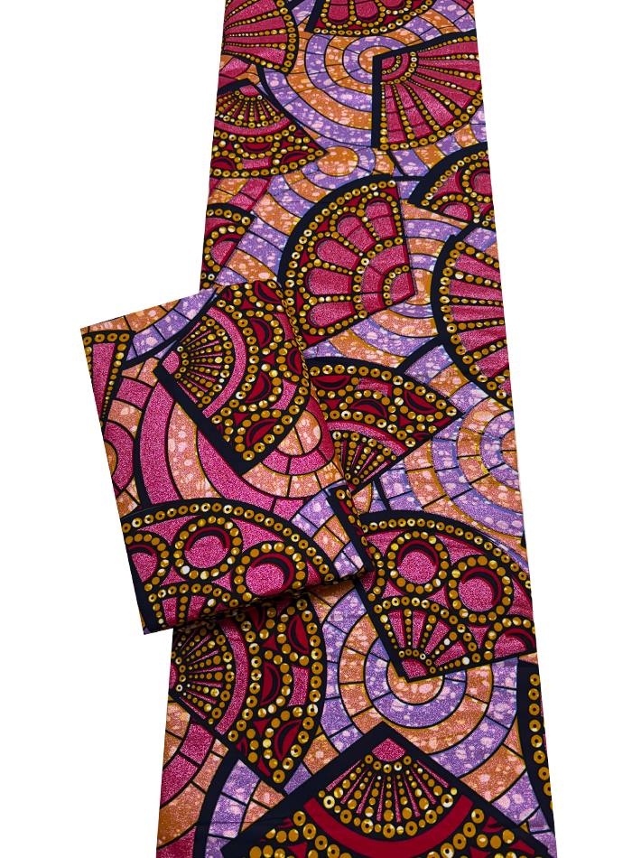 Super Gold Wax Print - Metallic Lilac Red Gold Dark Blue White Lilac Black