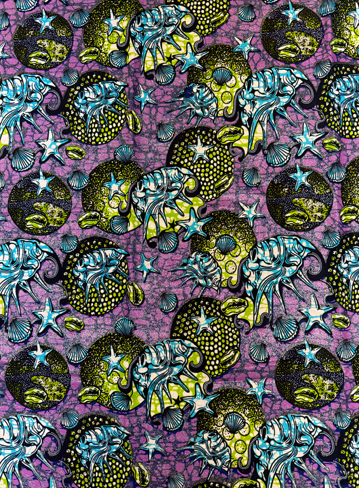 Super Gold Wax Print - Metallic Silver Lime-Green Lilac White Dark Blue Turquoise Black