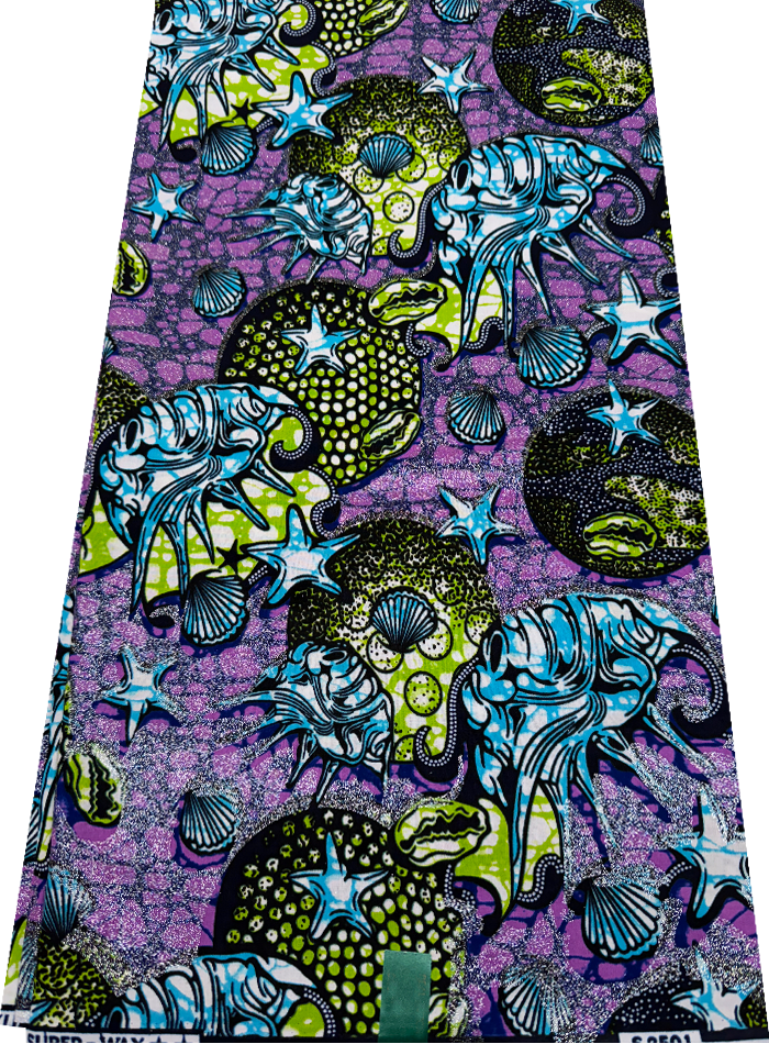 Super Gold Wax Print - Metallic Silver Lime-Green Lilac White Dark Blue Turquoise Black