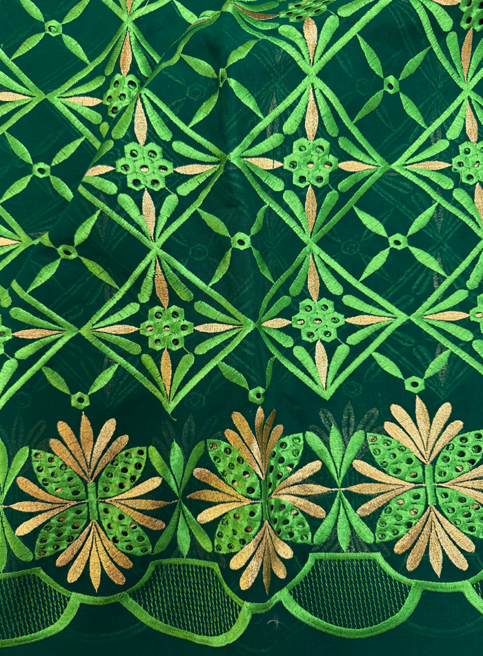 Swiss Voile Lace with Tiny Stone- Forest Green Lime Green Gold