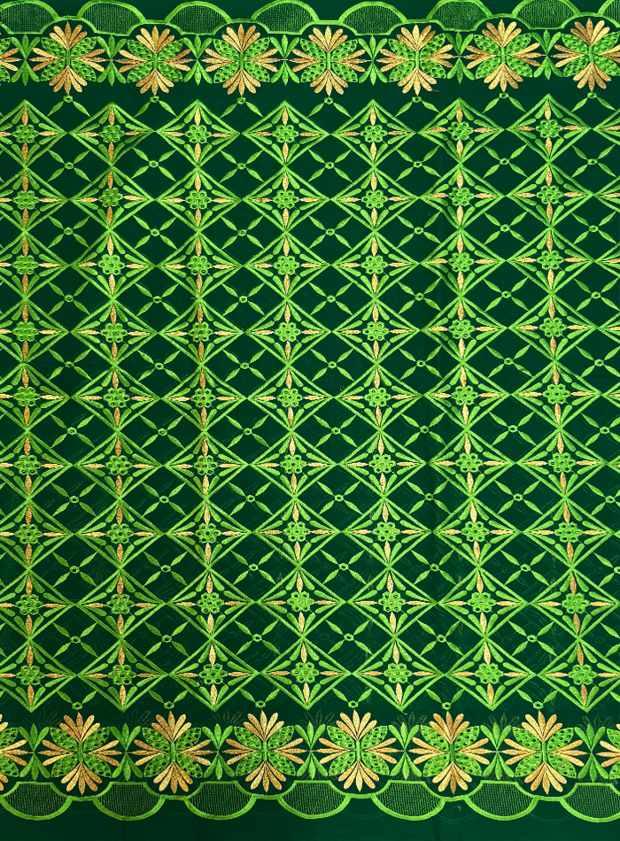 Swiss Voile Lace with Tiny Stone- Forest Green Lime Green Gold