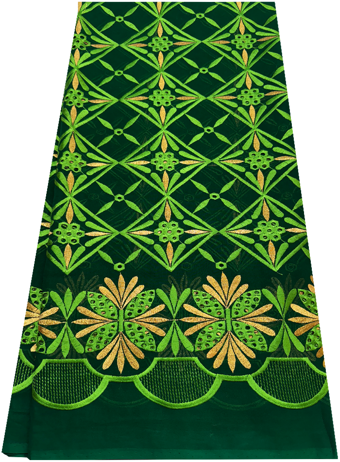 Swiss Voile Lace with Tiny Stone- Forest Green Lime Green Gold