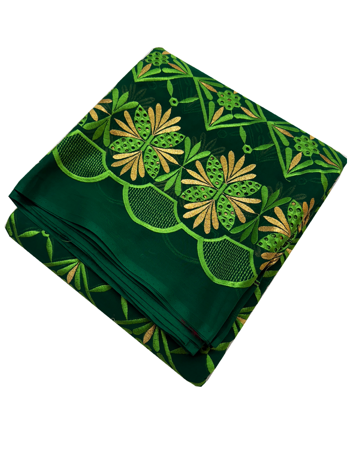 Swiss Voile Lace with Tiny Stone- Forest Green Lime Green Gold