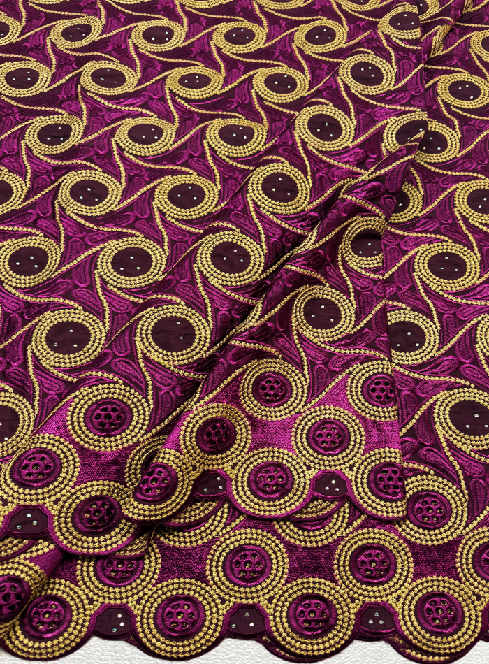 Swiss Voile Lace with Tiny Stone- Purple Plum Gold