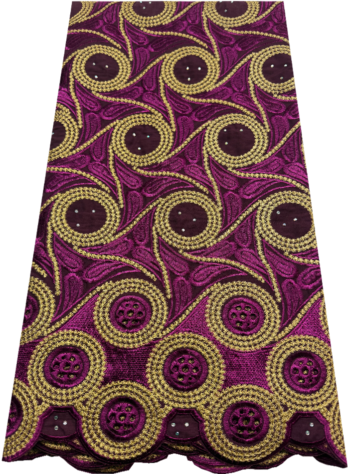 Swiss Voile Lace with Tiny Stone- Purple Plum Gold