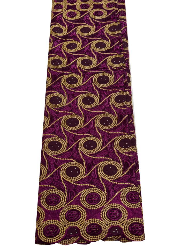 Swiss Voile Lace with Tiny Stone- Purple Plum Gold