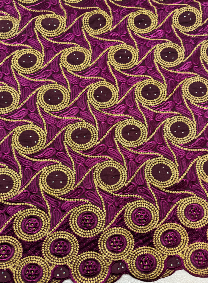 Swiss Voile Lace with Tiny Stone- Purple Plum Gold