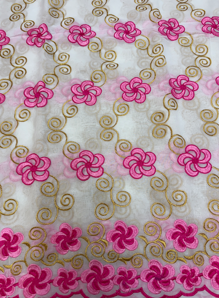 Swiss Voile Lace with Tiny Stone- White Pink Gold