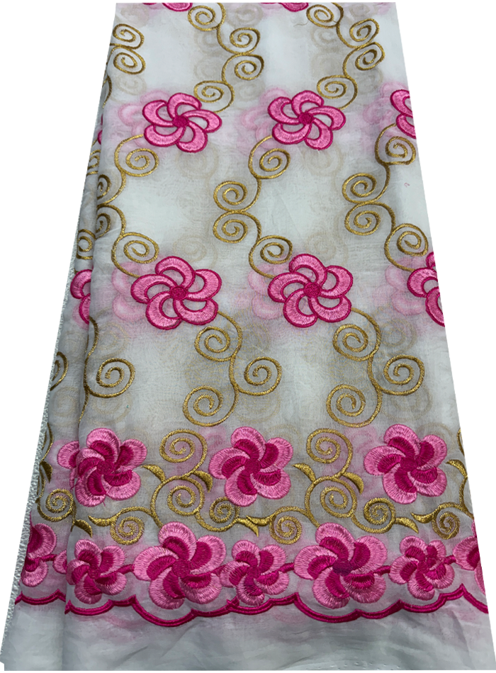 Swiss Voile Lace with Tiny Stone- White Pink Gold