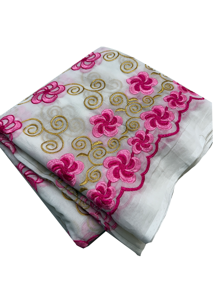 Swiss Voile Lace with Tiny Stone- White Pink Gold