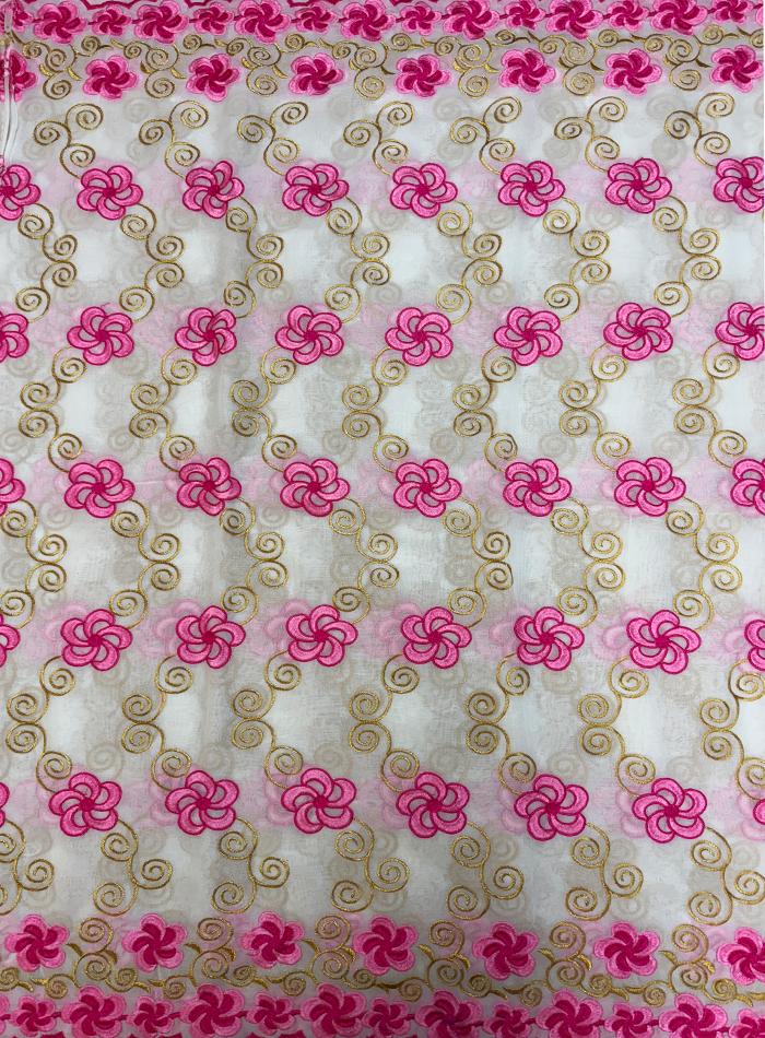 Swiss Voile Lace with Tiny Stone- White Pink Gold