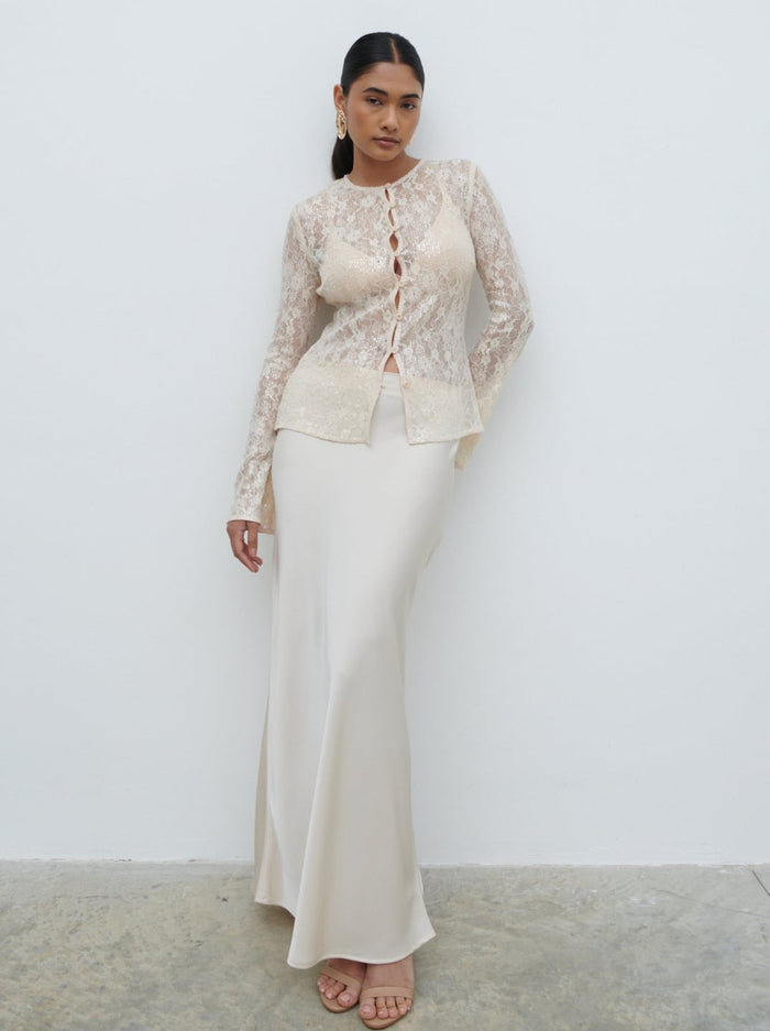 Candy Is 5'6" & Wears Size UK 8|Tai Sequin Lace Cardigan - Oyster