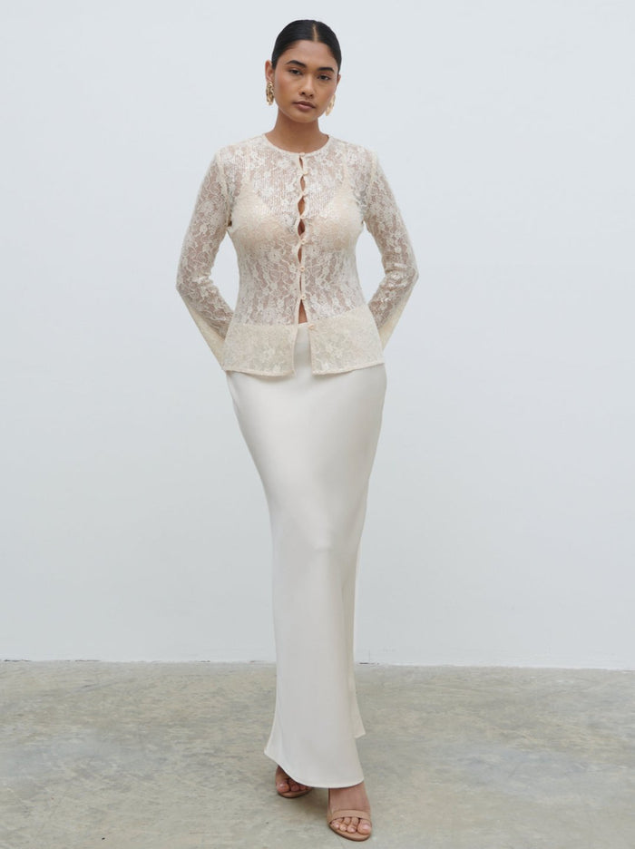 Candy Is 5'6" & Wears Size UK 8|Tai Sequin Lace Cardigan - Oyster