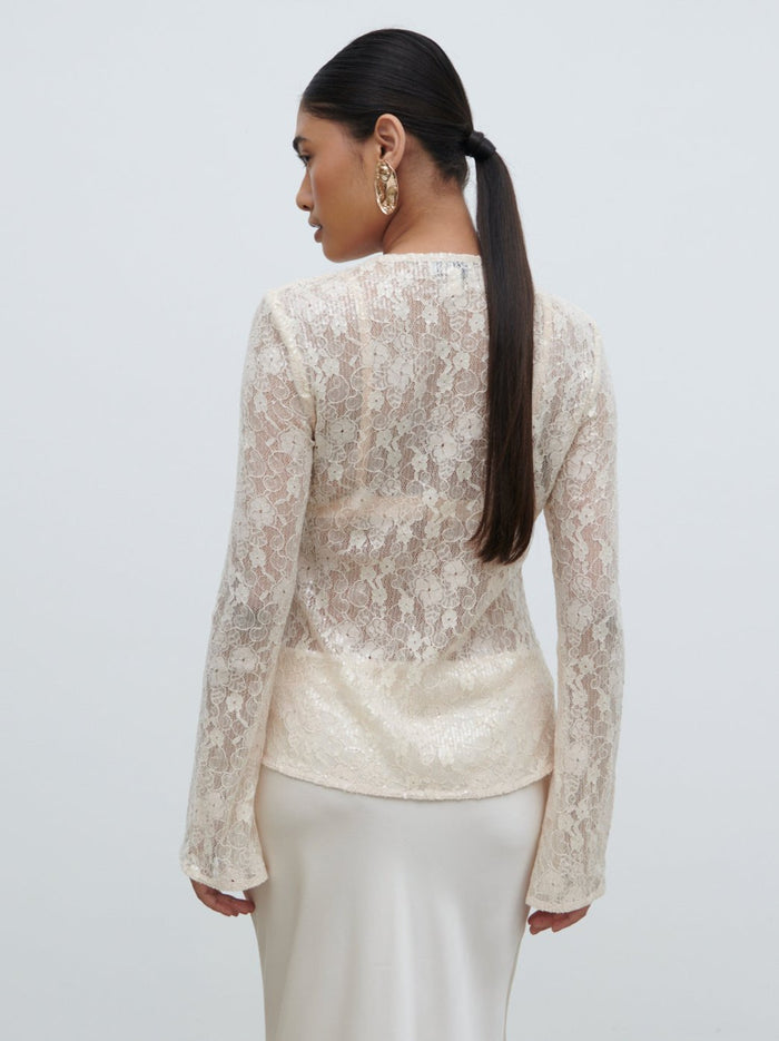 Candy Is 5'6" & Wears Size UK 8|Tai Sequin Lace Cardigan - Oyster