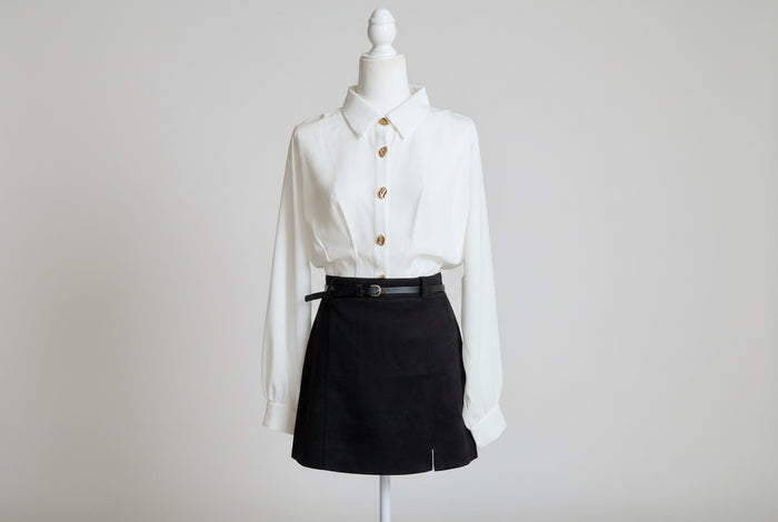 White Satin Tailored Button Down Blouse image 0