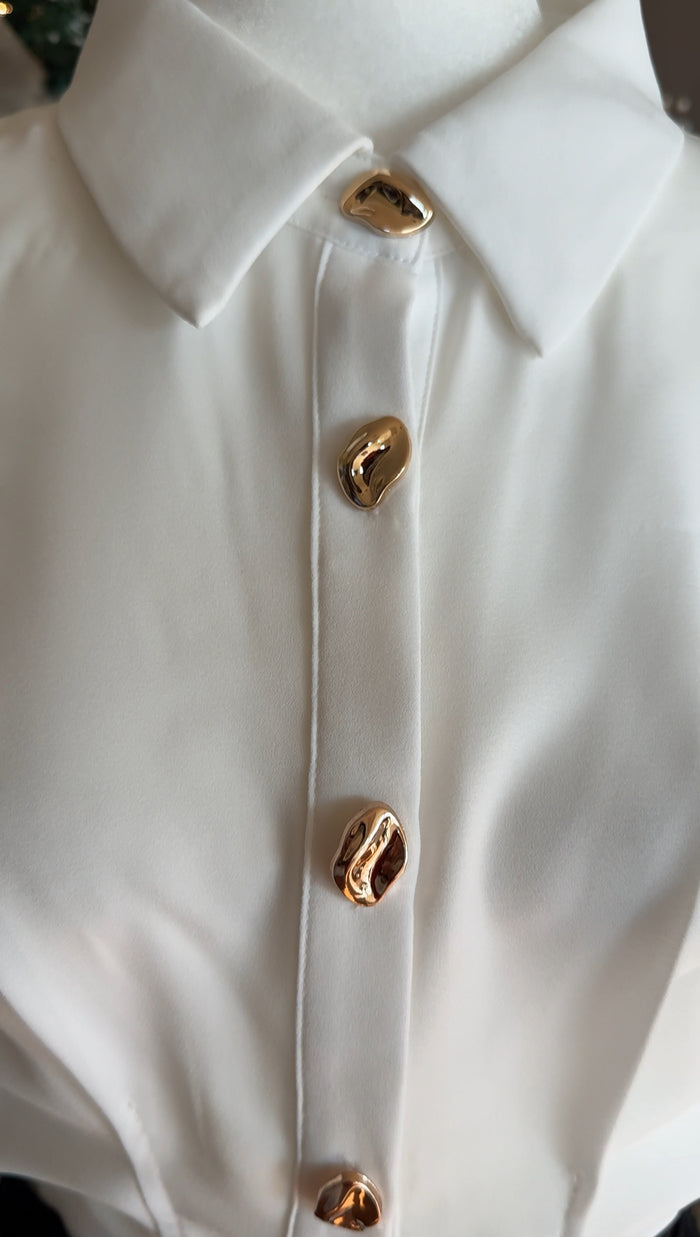 White Satin Tailored Button Down Blouse image 2