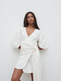 Sachi Is 5’7” & Wears Size UK 8|Tamara Wrap Mini Dress - Cream