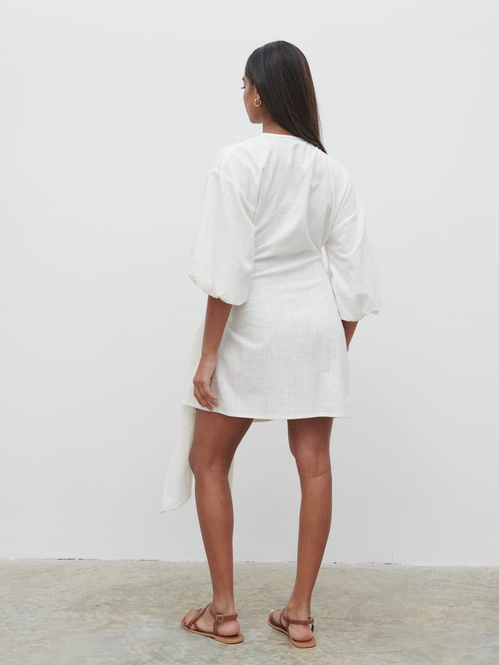 Sachi Is 5’7” & Wears Size UK 8|Tamara Wrap Mini Dress - Cream