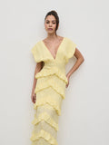 Elissa Is 5'8.5" & Wears Size UK 8|Tamsin Ruffle Dress - Lemon
