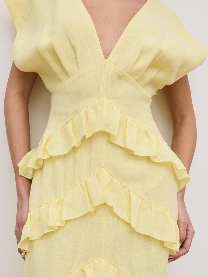 Elissa Is 5'8.5" & Wears Size UK 8|Tamsin Ruffle Dress - Lemon
