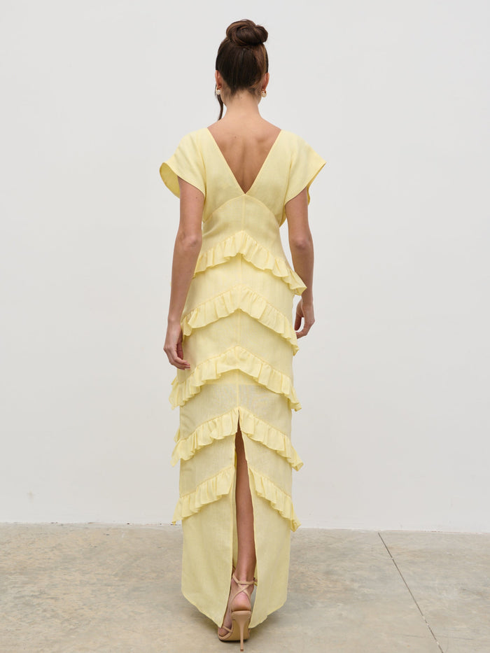 Elissa Is 5'8.5" & Wears Size UK 8|Tamsin Ruffle Dress - Lemon