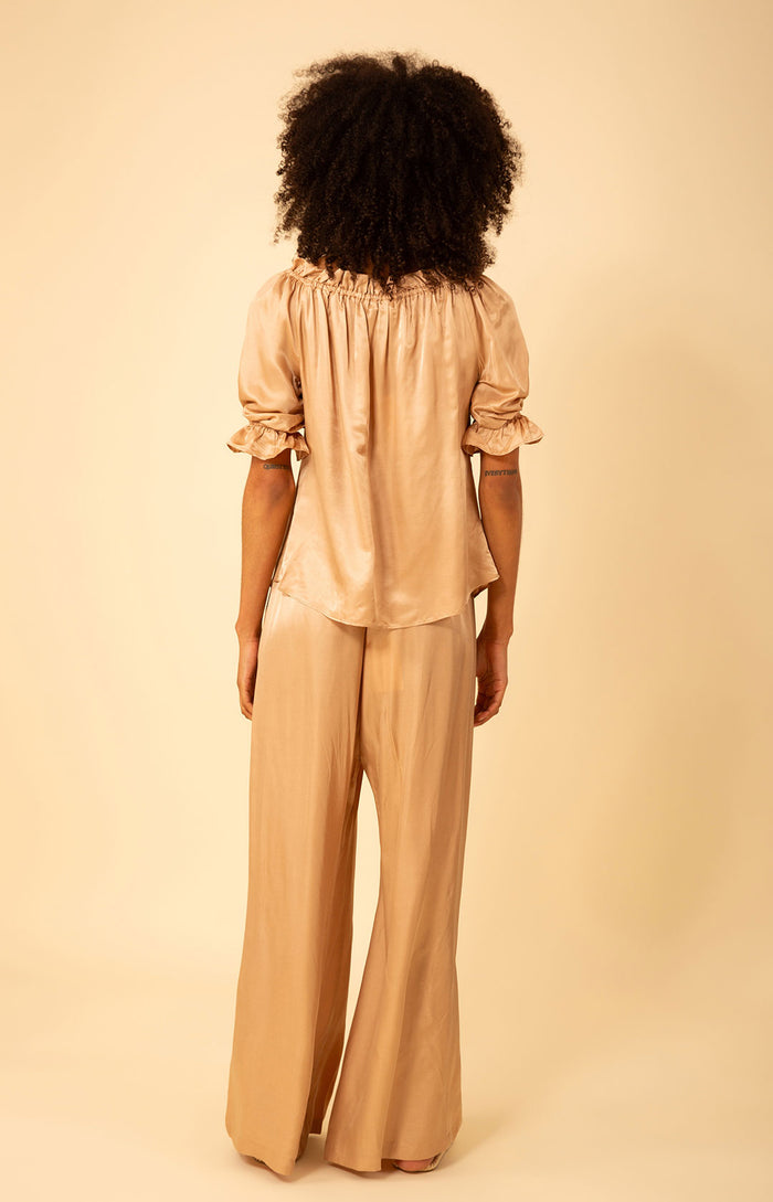 Tatum Solid Charmeuse Balloon Sleeve Top, color_beige