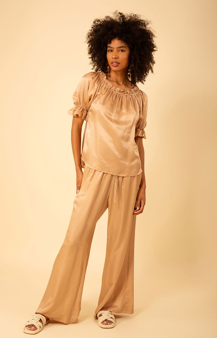 Tatum Solid Charmeuse Balloon Sleeve Top, color_beige