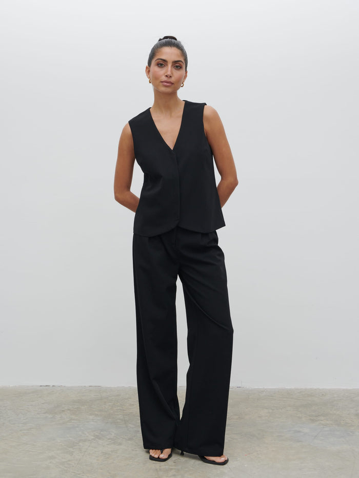 Lygia Is 5'9" & Wears Size UK 8|Taya Tailored Waistcoat - Black