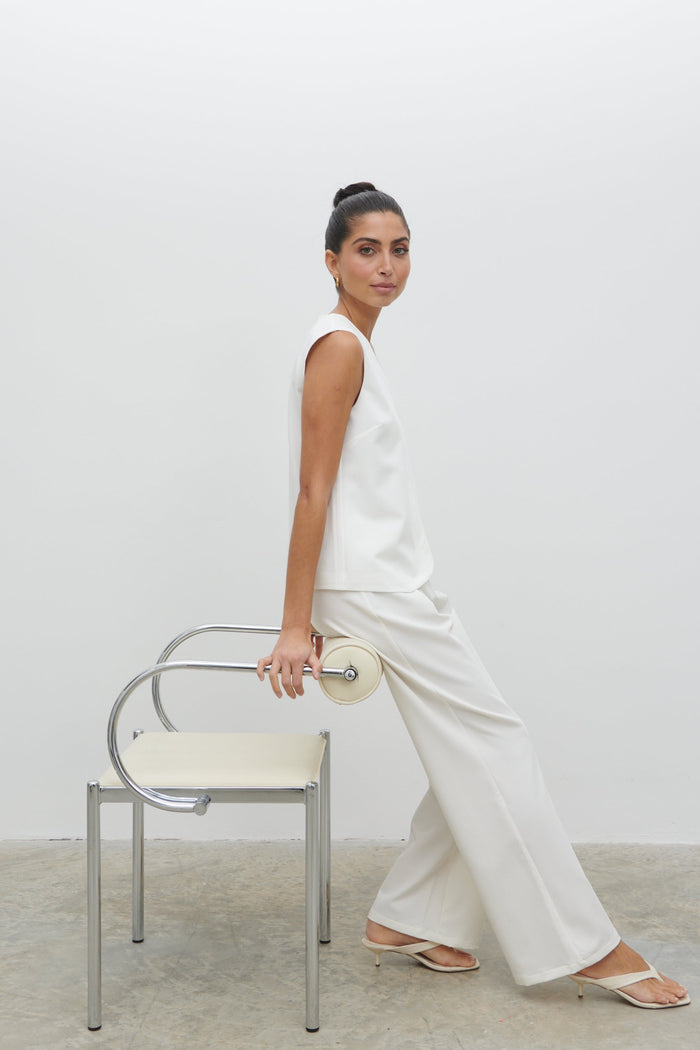 Lygia Is 5'9" & Wears Size UK 8|Taya Tailored Waistcoat - Cream