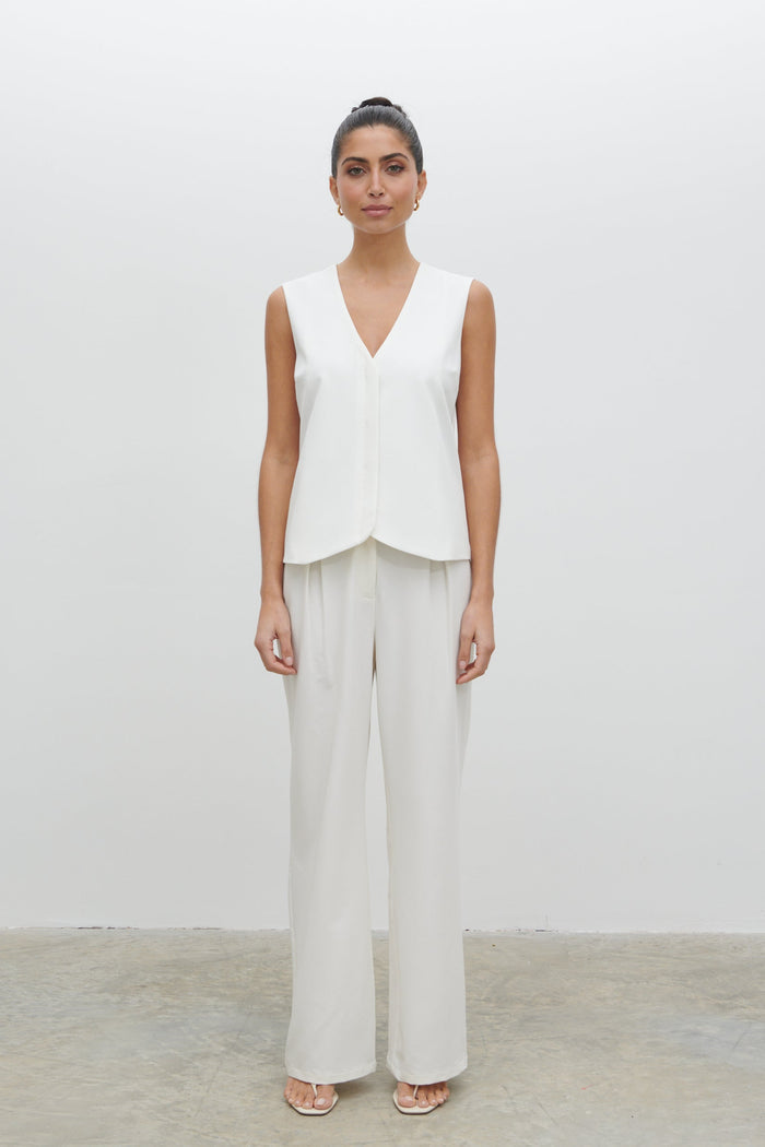 Lygia Is 5'9" & Wears Size UK 8|Taya Tailored Waistcoat - Cream