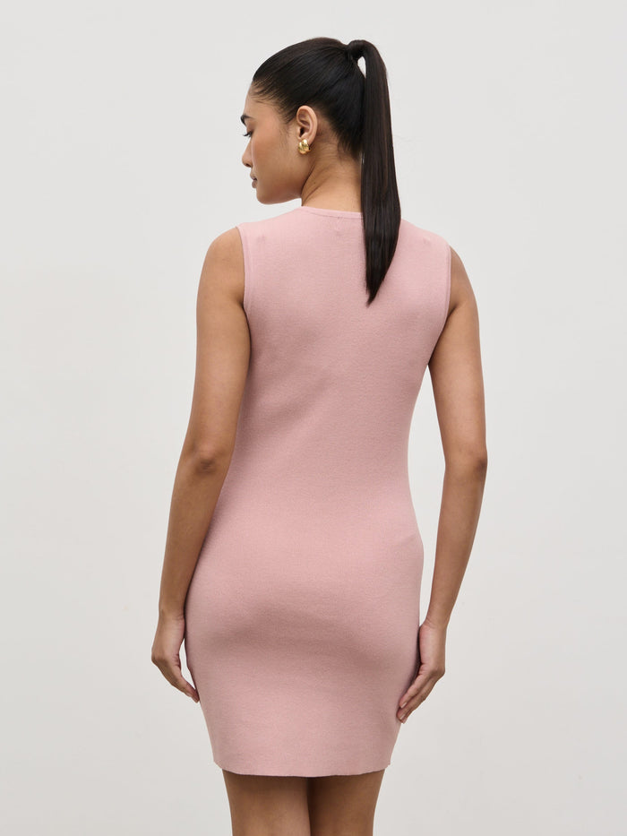 Candy Is 5'6" & Wears Size UK S|Taylor Button Knit Mini Dress - Pastel Pink