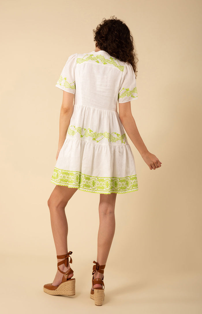 Teagan Embroidered Linen Dress, color_chartreuse