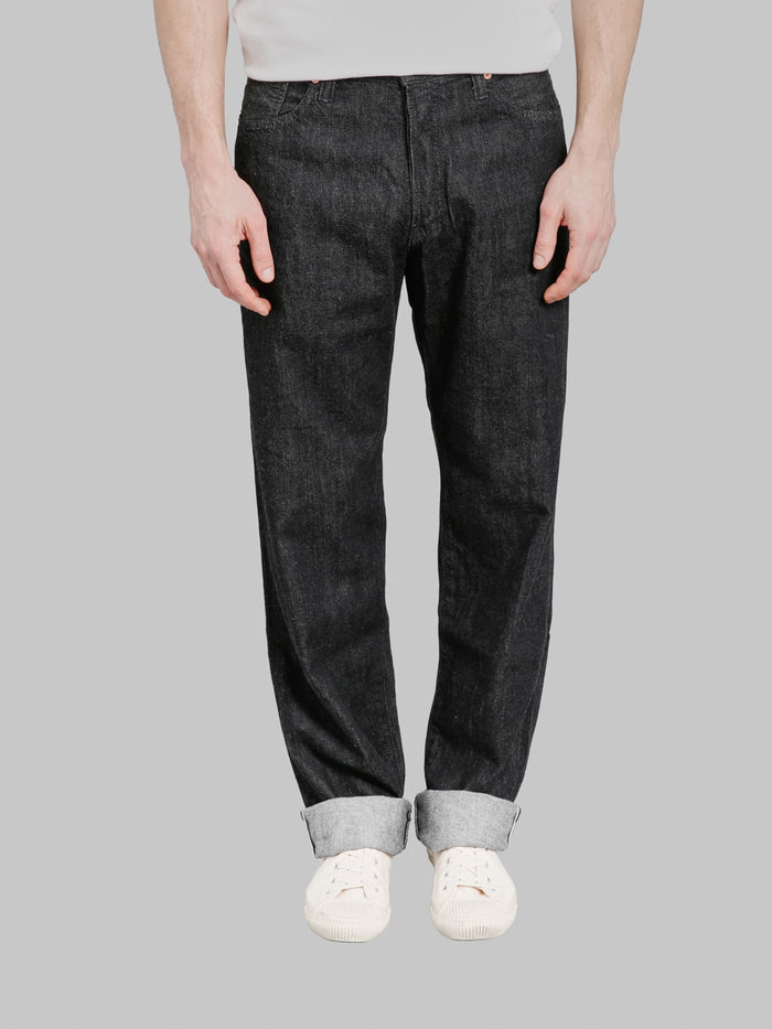 The Flat Head DB004 12.5oz Wide Tapered Jeans Black front rise