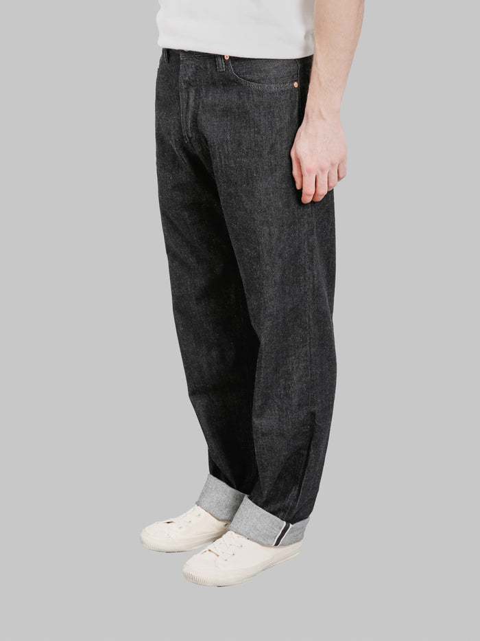 The Flat Head DB004 12.5oz Wide Tapered Jeans Black side look