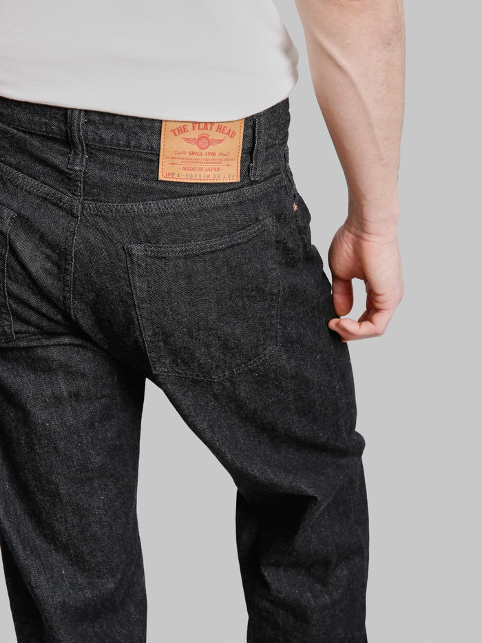 The Flat Head DB004 12.5oz Wide Tapered Jeans Black back pocket