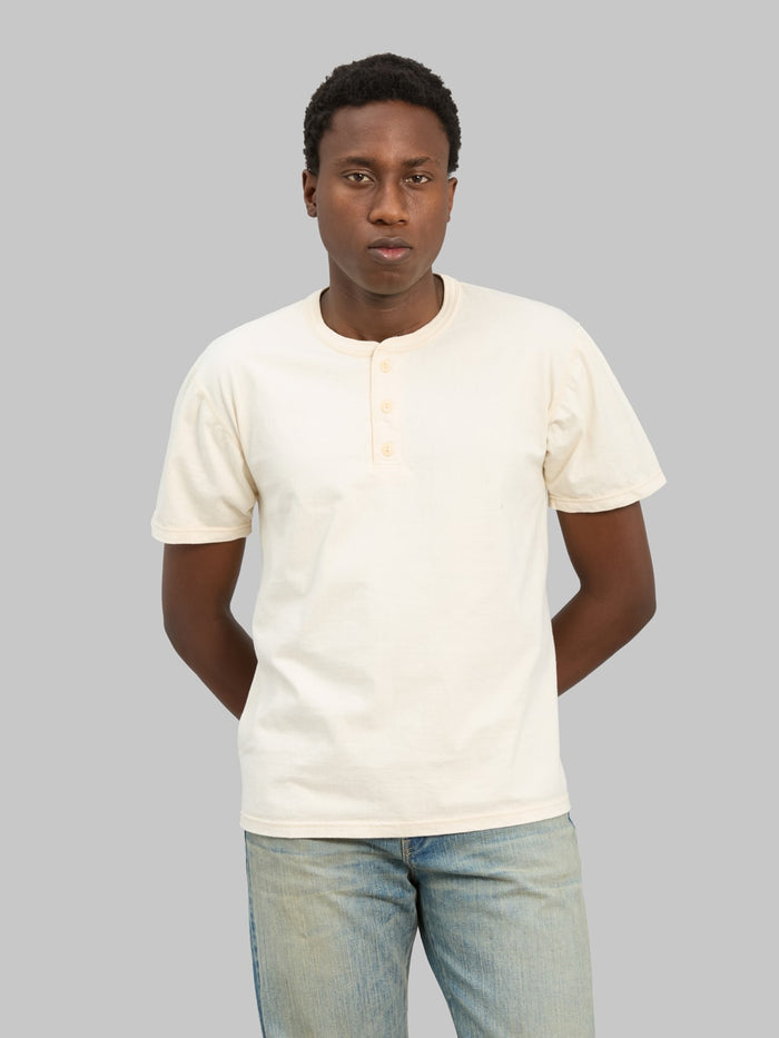 The Flat Head FN-TSH-003 Henley T-Shirt Natural