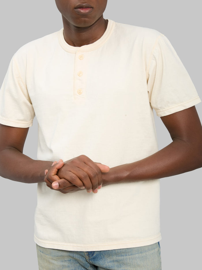 The Flat Head FN-TSH-003 Henley T-Shirt Natural